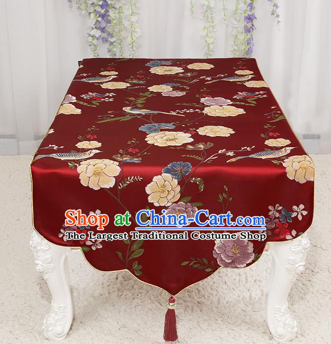 Chinese Classical Wine Red Brocade End Table Cover Traditional Household Handmade Table Cloth