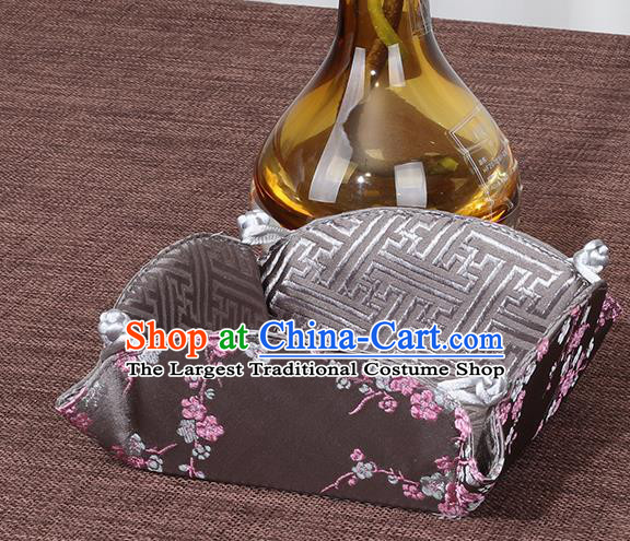 Chinese Traditional Household Accessories Classical Plum Blossom Pattern Grey Brocade Storage Box Candy Tray