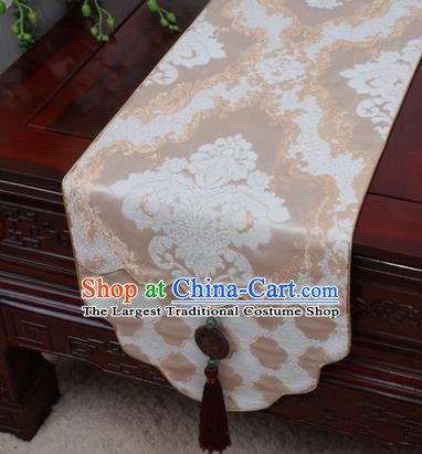 Chinese Traditional Pattern Beige Brocade Table Cloth Classical Household Ornament Table Flag