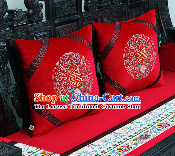 Chinese Traditional Embroidered Lotus Red Brocade Back Cushion Cover Classical Household Ornament