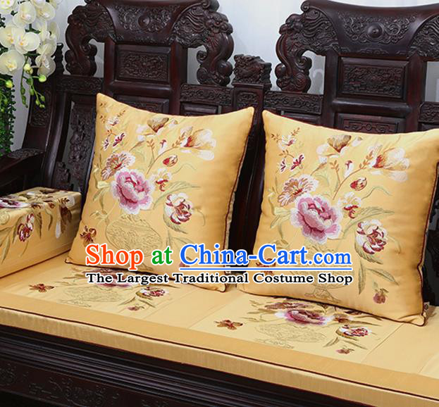 Chinese Traditional Embroidered Peony Golden Brocade Back Cushion Cover Classical Household Ornament
