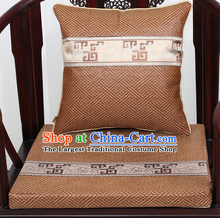 Chinese Classical Household Ornament Traditional Pattern Brown Brocade Cushion Cover and Armchair Mat Cover