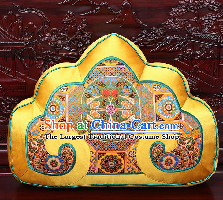 Chinese Traditional Arhat Bed Golden Brocade Back Cushion Cover Classical Household Ornament