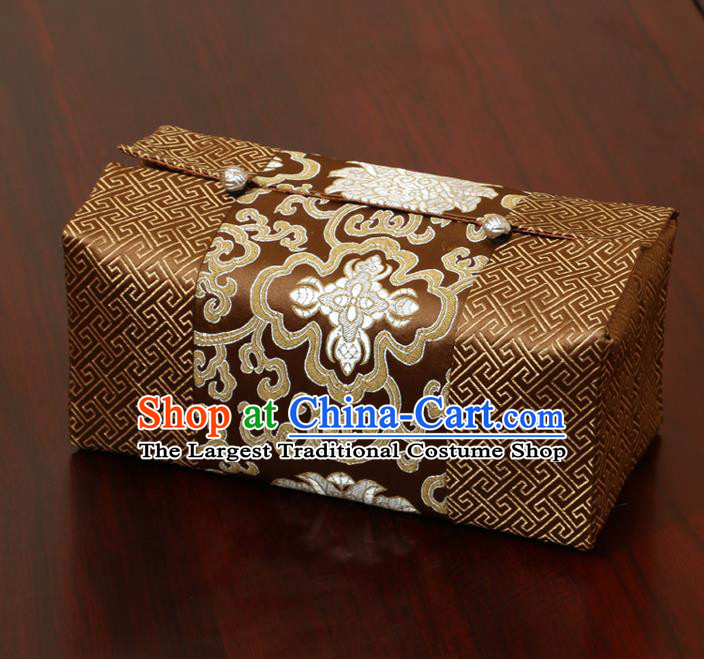 Chinese Traditional Household Accessories Classical Chrysanthemum Pattern Brown Brocade Paper Box Storage Box Cove