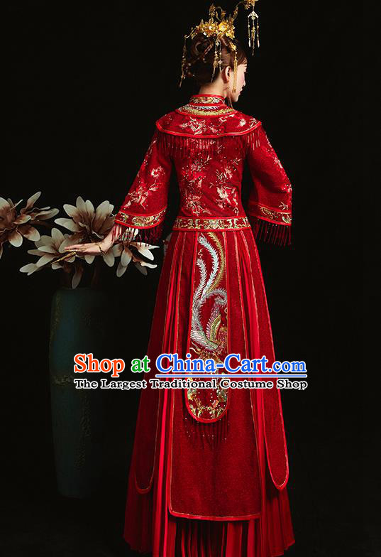 Chinese Traditional Bride Toast Embroidered Peony Red Xiuhe Suits Ancient Wedding Costumes for Women