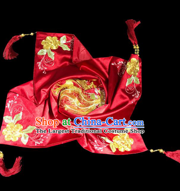 Chinese Traditional Wedding Hair Accessories Ancient Bride Embroidered Phoenix Peony Red Cover Headwear for Women