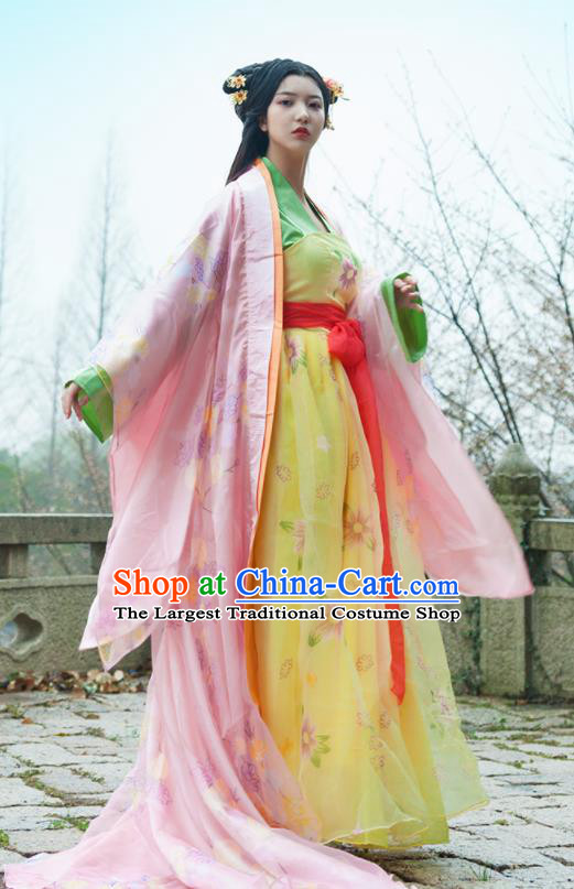 Traditional Chinese Ancient Drama Peri Costumes Tang Dynasty Palace Princess Hanfu Dress for Women