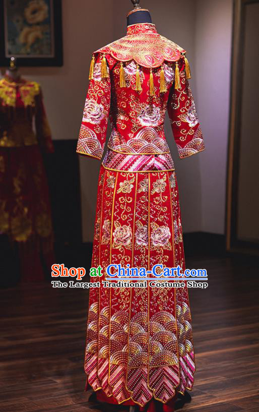 Chinese Traditional Embroidered Phoenix Cheongsam Ancient Bride Handmade Xiuhe Suits Wedding Dress for Women