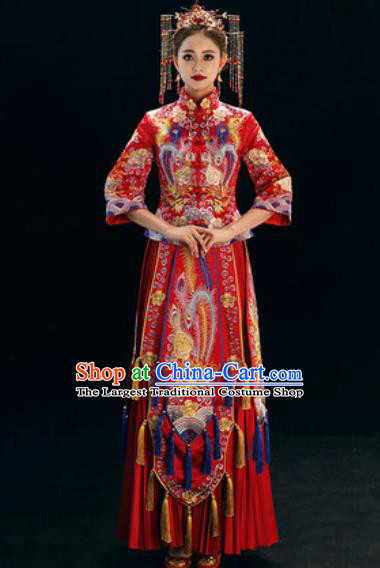 Chinese Traditional Wedding Dress Embroidered Phoenix Cheongsam Ancient Bride Xiuhe Suits Costumes for Women