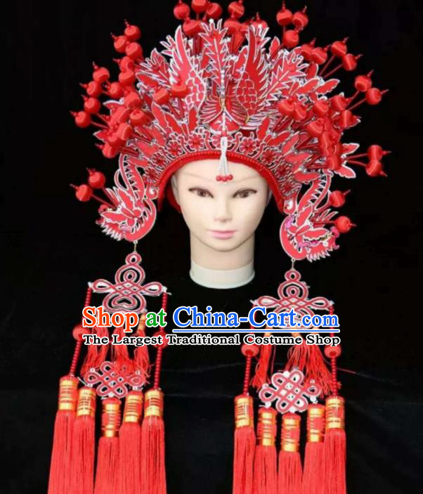 Chinese Traditional Wedding Hair Accessories Ancient Queen Red Phoenix Coronet for Women