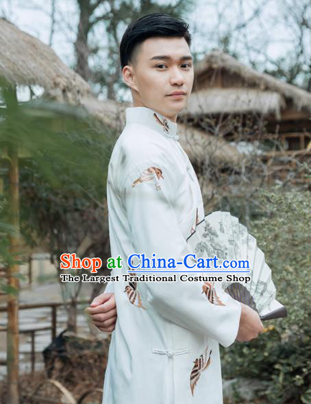Traditional Chinese Republic Period Nobility Childe Costumes Ancient Drama Embroidered White Gown for Men