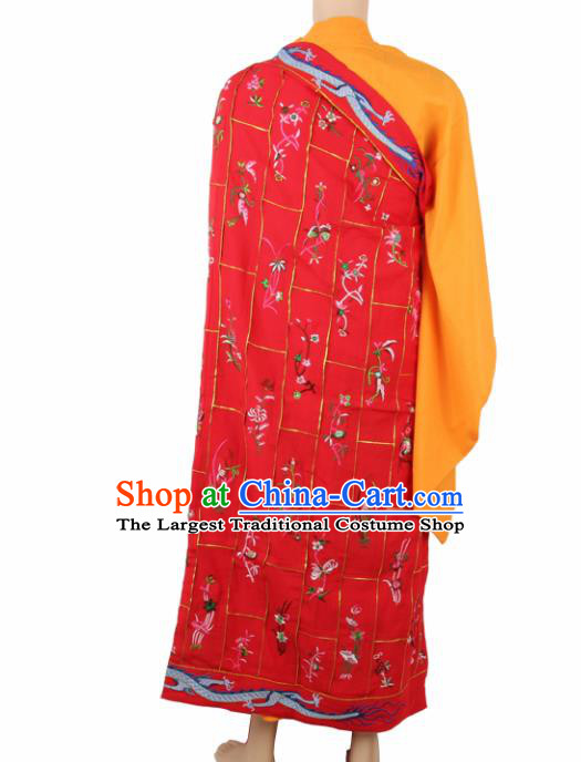 Chinese Traditional Buddhist Red Silk Cassock Buddhism Dharma Assembly Monks Costumes for Men