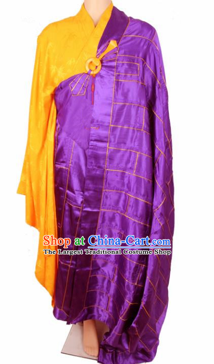 Chinese Traditional Buddhist Purple Silk Cassock Buddhism Dharma Assembly Monks Costumes for Men