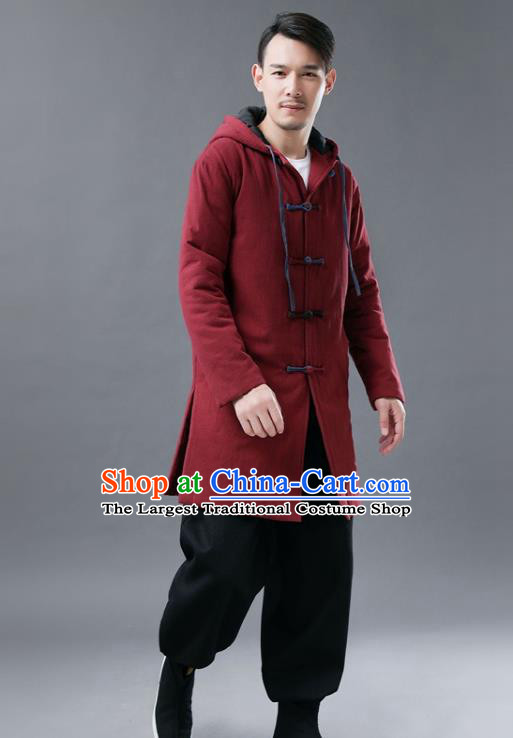 Chinese Traditional Tang Suits National Shirts Mandarin Red Cotton Padded Coat for Men
