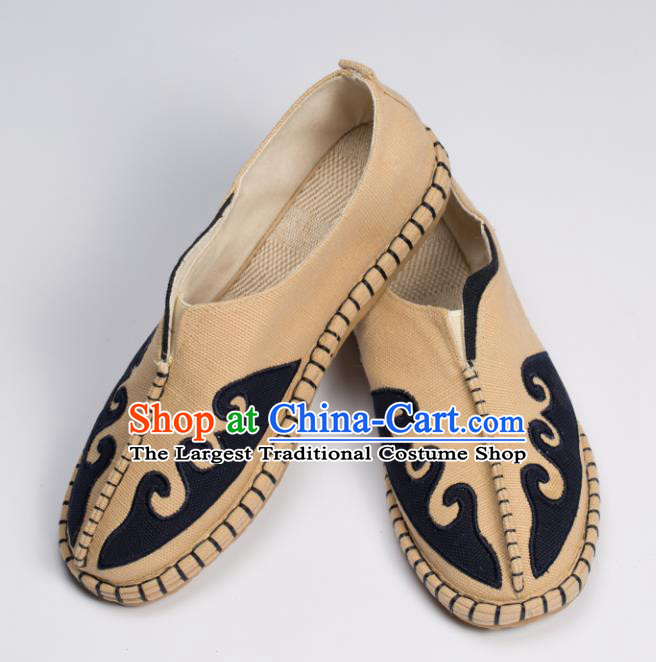 Chinese Traditional Martial Arts Khaki Shoes Kung Fu Shoes Linen Monk Shoes for Men