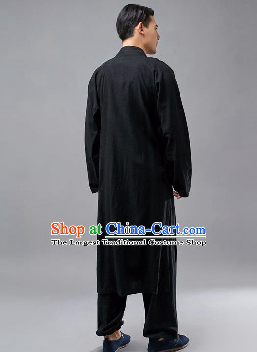 Chinese Traditional Costume Tang Suit Martial Arts Black Robe National Mandarin Gown for Men