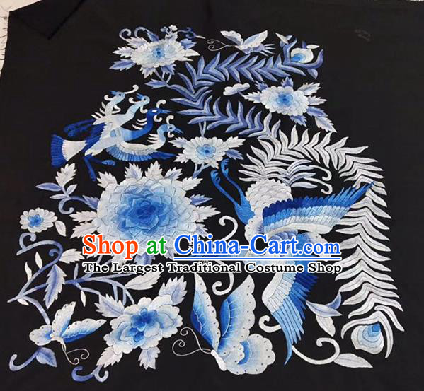 Chinese Traditional Embroidery Craft Embroidered Black Silk Patches Embroidering Accessories