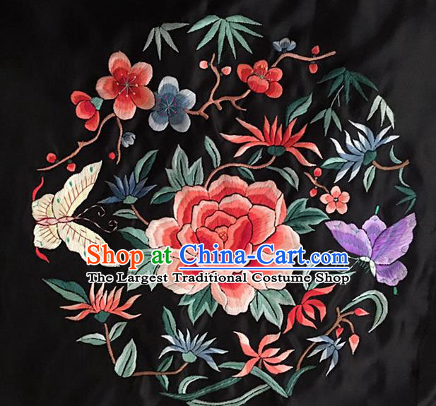 Chinese Traditional Embroidery Craft Embroidered Red Peony Butterfly Silk Patches Handmade Embroidering Accessories