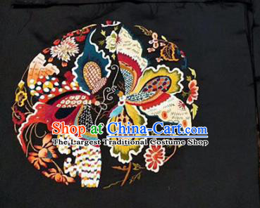 Chinese Traditional Handmade Embroidery Craft Embroidered Butterfly Black Silk Patches Embroidering Accessories