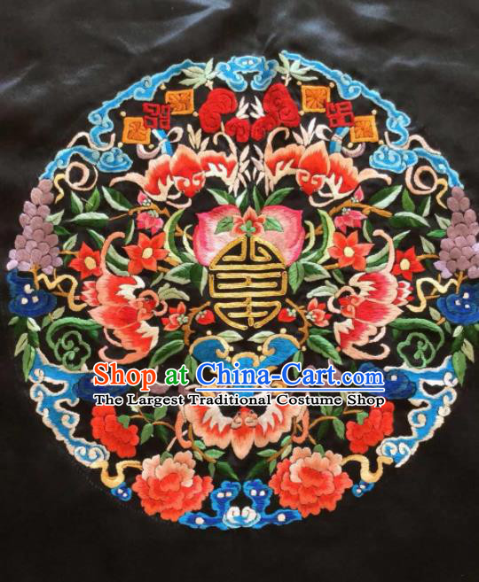 Chinese Traditional Handmade Embroidery Craft Embroidered Patches Embroidering Peach Peony Silk Piece