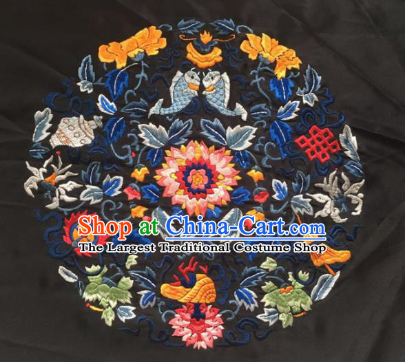Chinese Traditional Handmade Embroidery Craft Embroidered Patches Embroidering Fishes Lotus Silk Piece