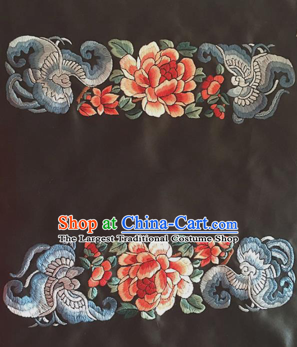 Chinese Traditional Handmade Embroidery Craft Embroidered Peony Butterfly Cloth Patches Embroidering Silk Piece