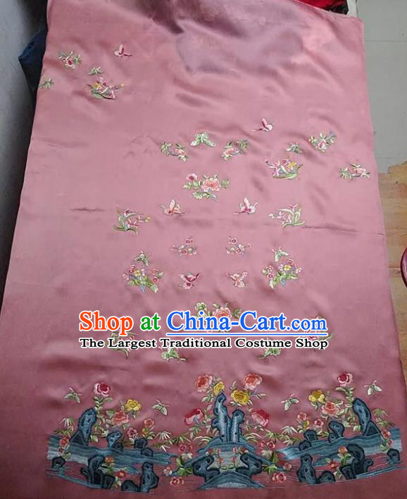 Chinese Traditional Handmade Embroidery Craft Embroidered Butterfly Peony Cloth Patches Embroidering Pink Silk Piece