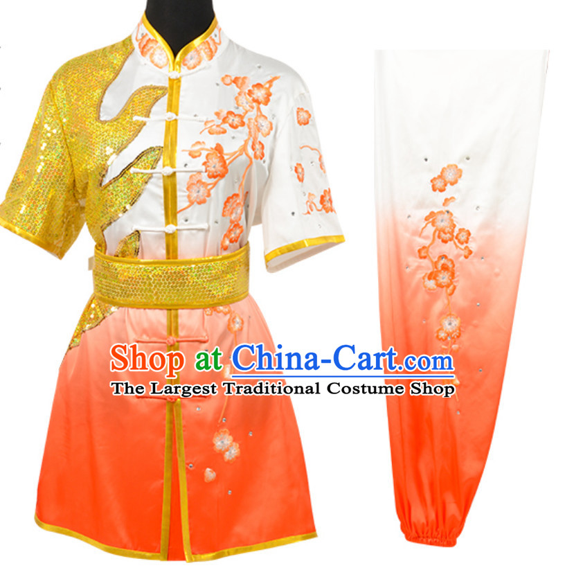 Color Transition Top Chinese Embroidered Plum Blossom Taiji Outfit Martial Arts Uniforms Complete Set for Men or Women