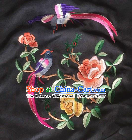 Chinese Traditional Handmade Embroidery Craft Embroidered Peony Birds Silk Patches