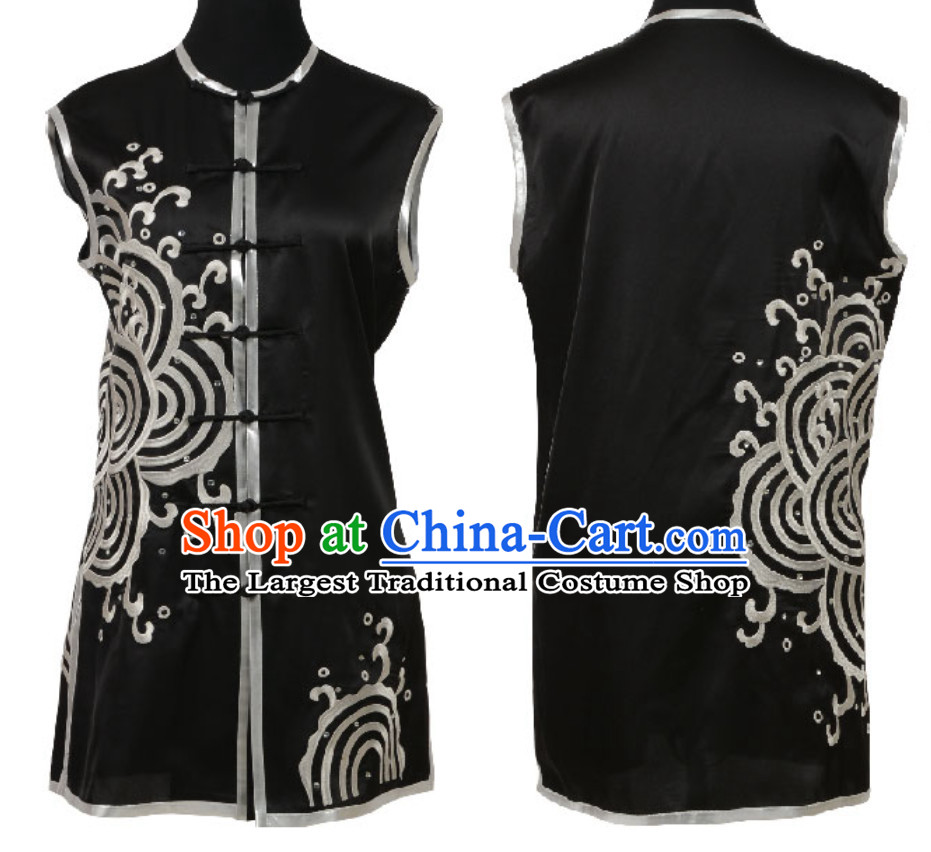 Black Top Chinese Embroidered Dragon Southern Fist Outfits Martial Arts Uniforms Complete Set for Men or Women