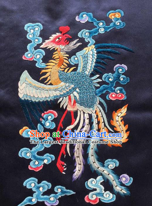 Chinese Traditional Handmade Embroidery Craft Embroidered Phoenix Black Silk Patches