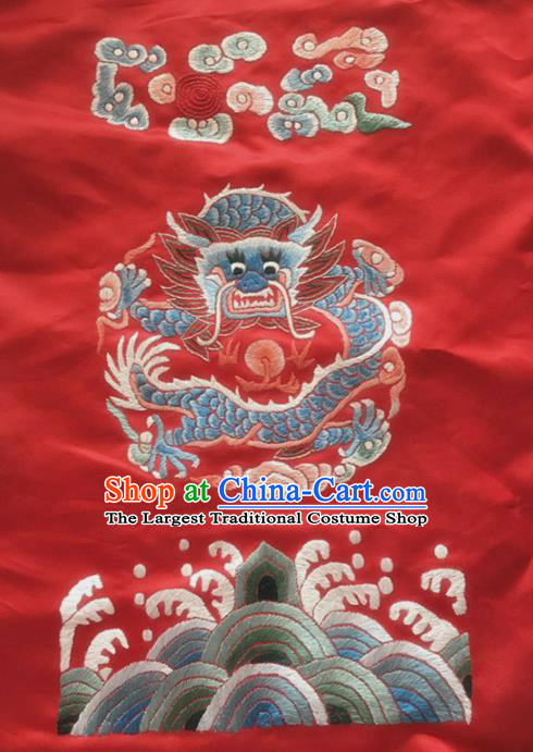 Chinese Traditional Embroidered Dragon Red Silk Patches Handmade Embroidery Craft Cloth Fabric