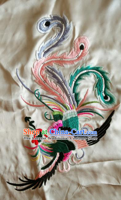 Asian Chinese Traditional Embroidered Phoenix White Silk Patches Handmade Embroidery Craft
