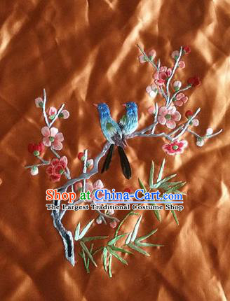Asian Chinese Traditional Embroidered Plum Blossom Birds Silk Patches Handmade Embroidery Craft