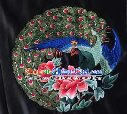 Asian Chinese Traditional Embroidered Peacock Peony Silk Patches Handmade Embroidery Craft