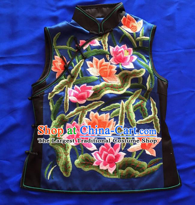 Chinese Traditional Silk Costume Tang Suit Embroidered Lotus Silk Vest for Women