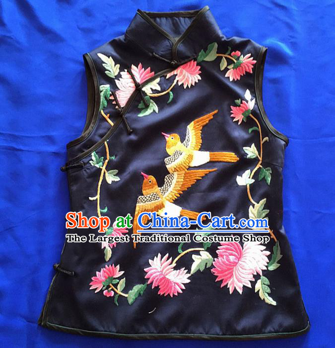 Chinese Traditional Silk Costume Tang Suit Embroidered Chrysanthemum Silk Vest for Women