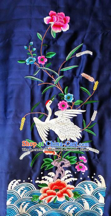 Chinese Traditional Embroidered Navy Cloth Patches Handmade Embroidery Crane Craft Silk Fabric