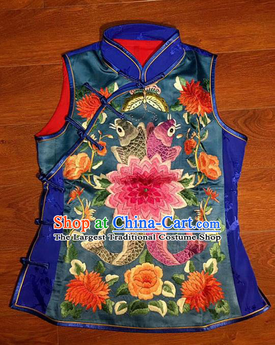 Chinese Traditional Silk Costume Tang Suit Embroidered Peony Vest for Women