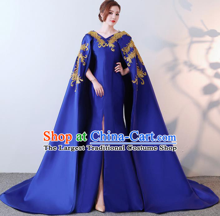 Chinese Traditional Costumes Elegant Royalblue Full Dress Qipao Dress for Women
