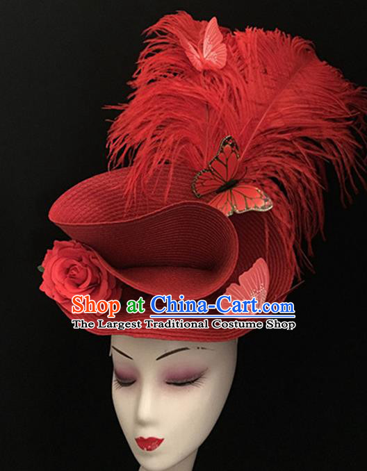 Top Halloween Hair Accessories Brazilian Carnival Catwalks Red Feather Top Hat for Women