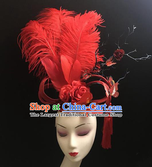 Top Halloween Catwalks Hair Accessories Brazilian Carnival Red Feather Peony Headdress for Women