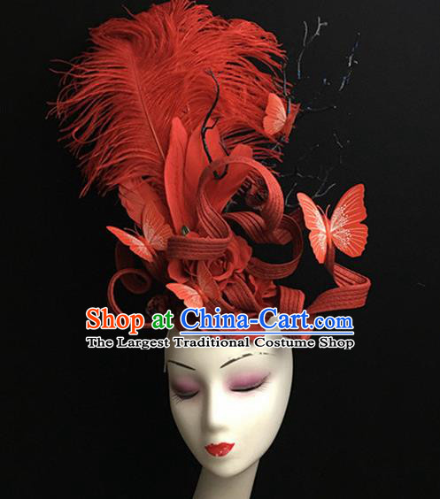 Top Halloween Catwalks Hair Accessories Brazilian Carnival Red Feather Butterfly Headdress for Women