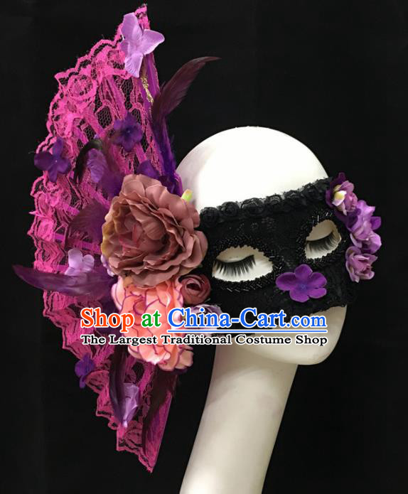 Top Halloween Accessories Brazilian Carnival Catwalks Rosy Lace Fan Face Masks for Women