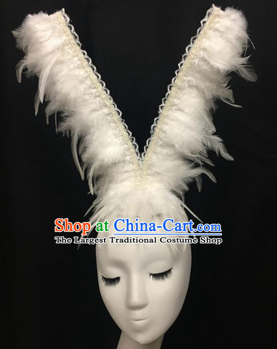 Top Halloween Catwalks Hair Accessories Stage Show White Feather Headdress for Women