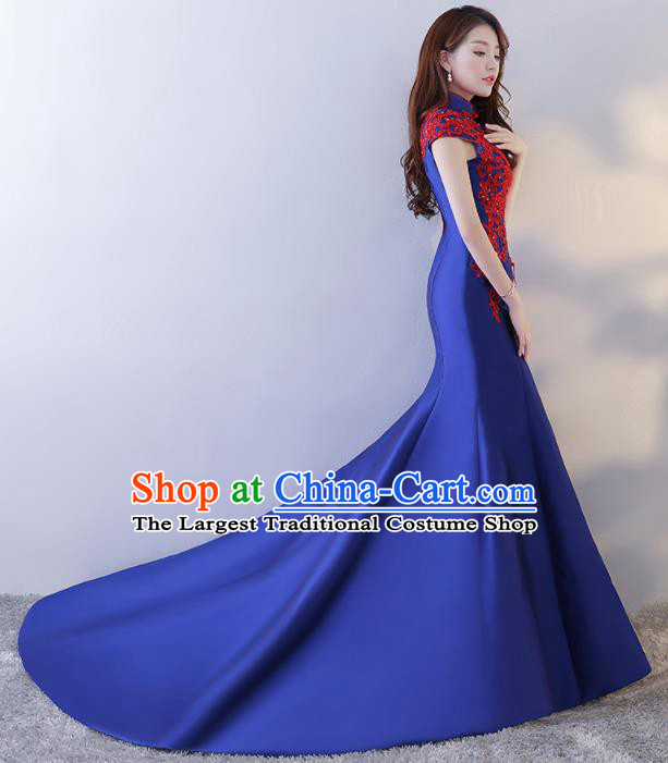 Chinese Traditional Cheongsam Elegant Royalblue Qipao Dress Compere Full Dress for Women