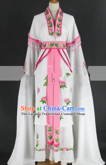 Chinese Traditional Peking Opera Diva Kou Zhu White Dress Ancient Palace Lady Costume for Women