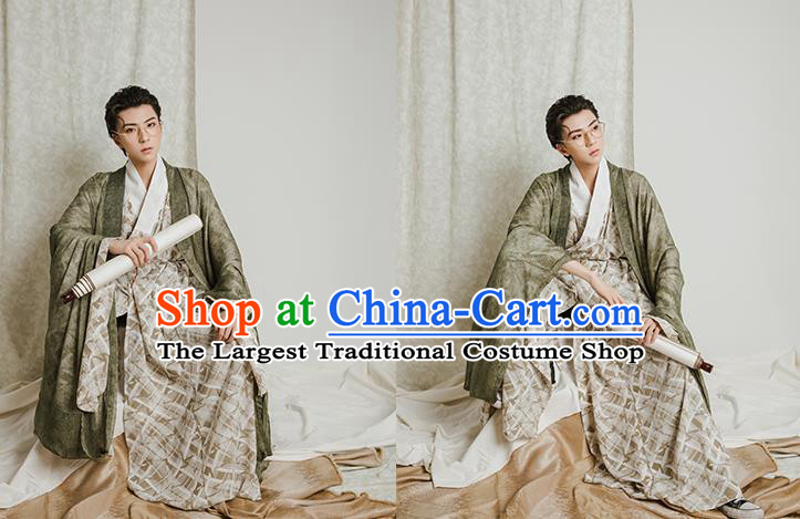 Asian Chinese Jin Dynasty Scholar Hanfu Clothing Traditional Ancient Swordsman Costumes for Men