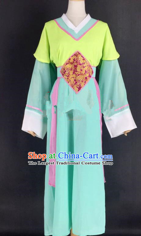 Chinese Traditional Peking Opera Actress Court Maid Green Dress Ancient Servant Girl Costume for Women