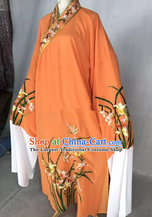 Chinese Traditional Beijing Opera Niche Embroidered Orchid Orange Robe Ancient Number One Scholar Costume for Men